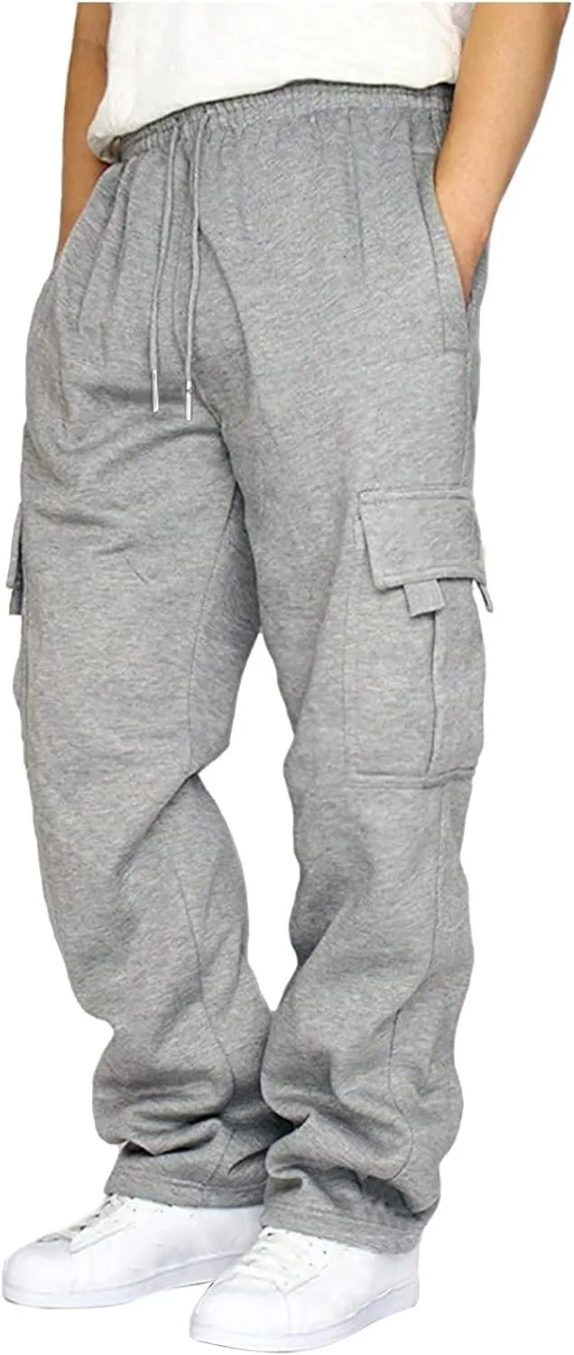 LCMTWX Mens Joggers Summer Pants Trousers Casual Overalls Straight Men's Multi Pocket Men's Pants Heavyweight Fleece