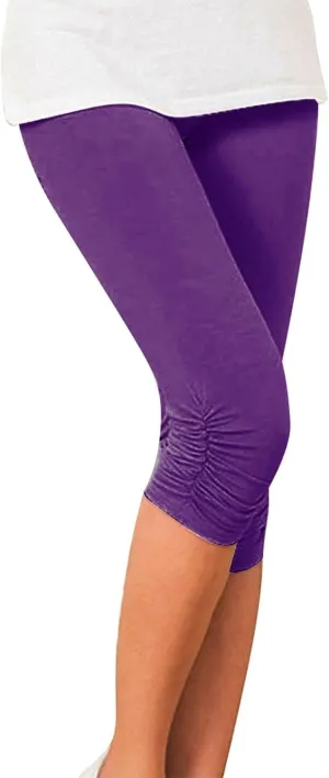 LCMTWX Womens Capri Leggings Stretch Pleated Bottoms Tight Stretch Seven Minute Pants Women's Bottoms Lightweight Cozy Gym