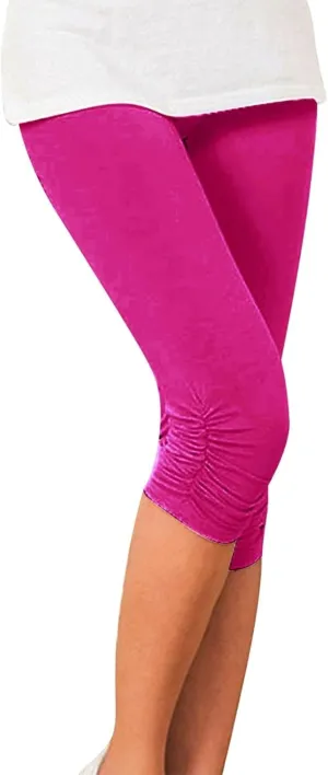 LCMTWX Womens Capri Leggings Stretch Pleated Bottoms Tight Stretch Seven Minute Pants Women's Bottoms Lightweight Cozy Gym