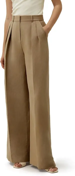 LilySilk Silk-Linen Blend Trousers for Women Silk Pants Wide Leg Front-Pleated Side Pockets Work