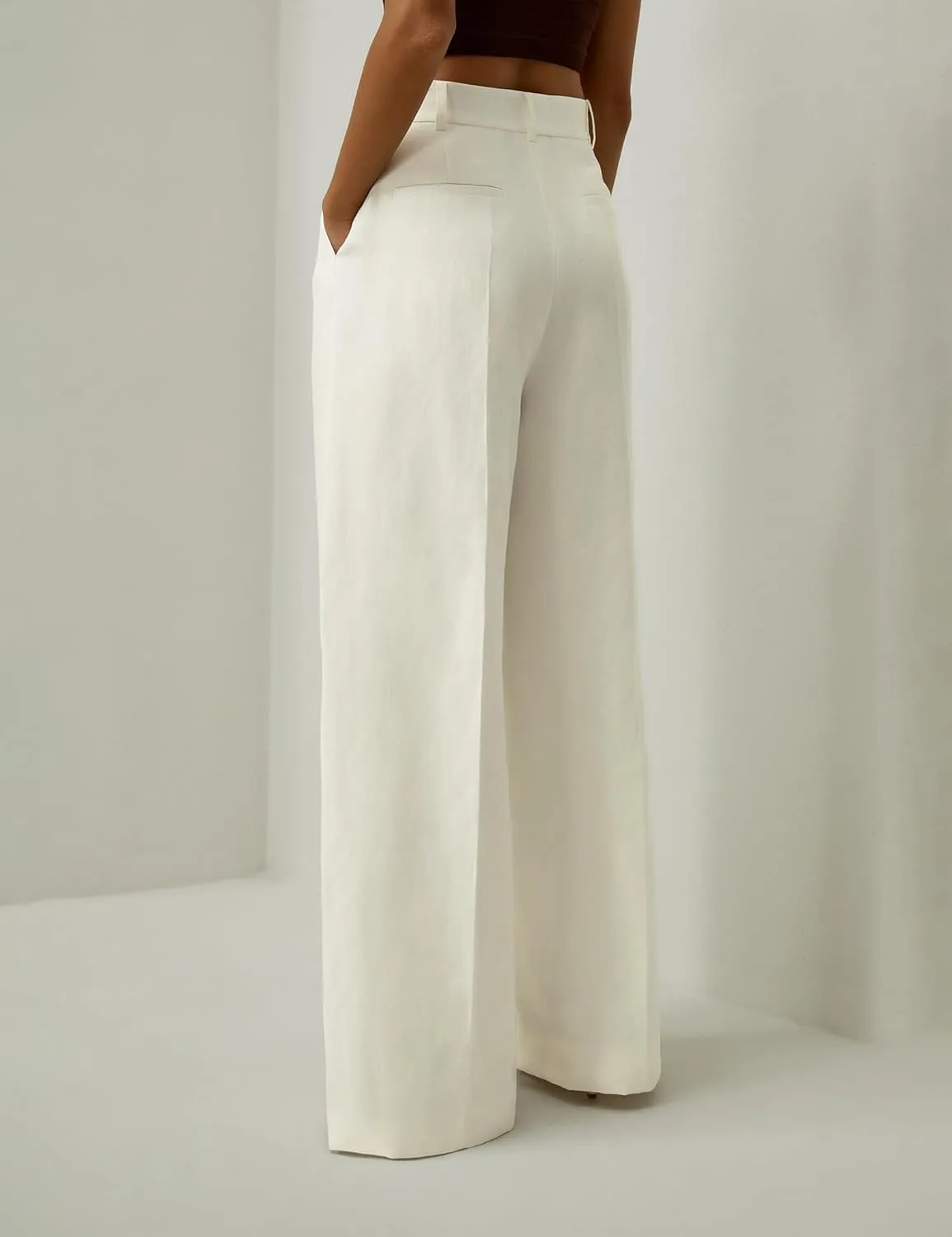 LilySilk Silk-Linen Blend Trousers for Women Silk Pants Wide Leg Front-Pleated Side Pockets Work