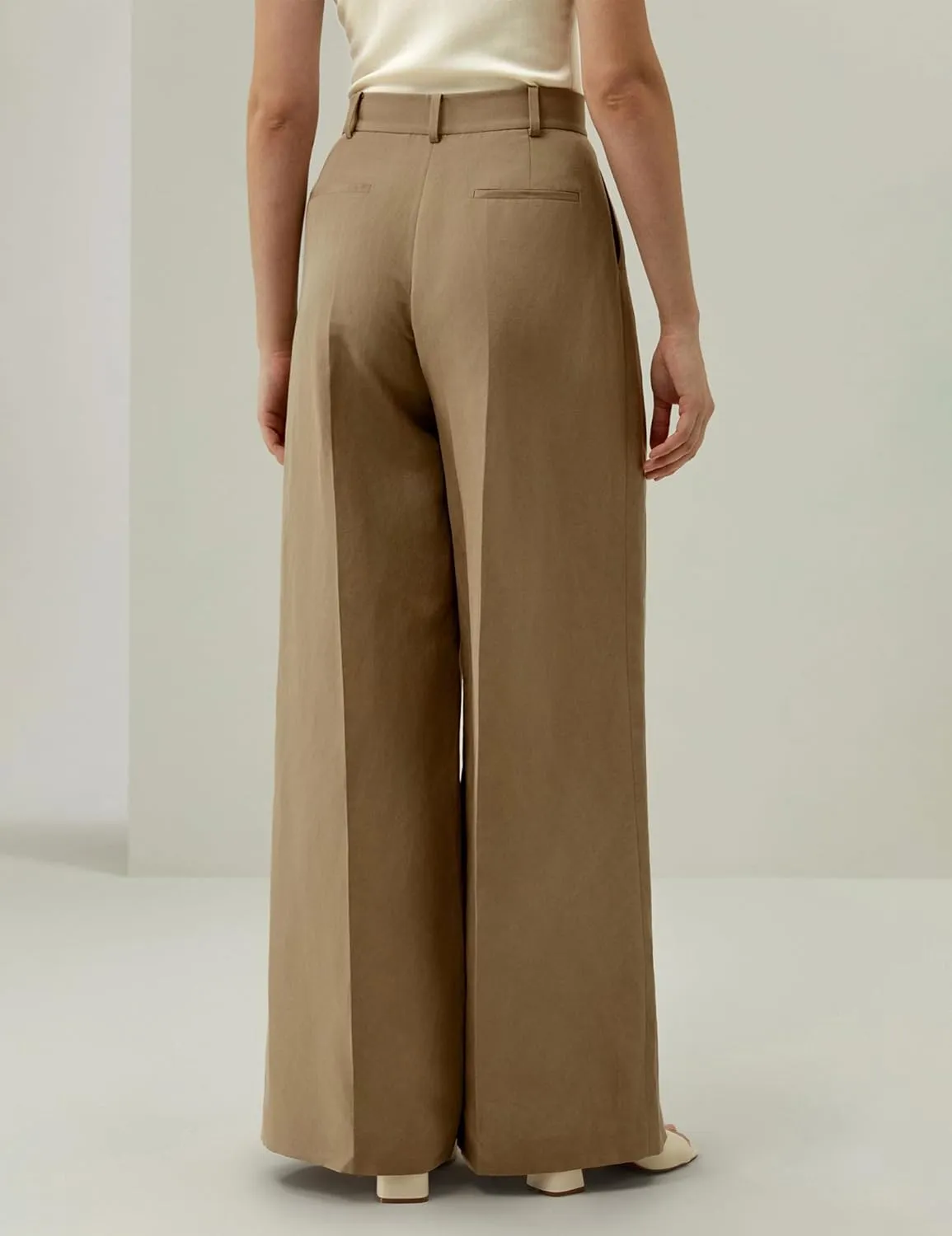 LilySilk Silk-Linen Blend Trousers for Women Silk Pants Wide Leg Front-Pleated Side Pockets Work