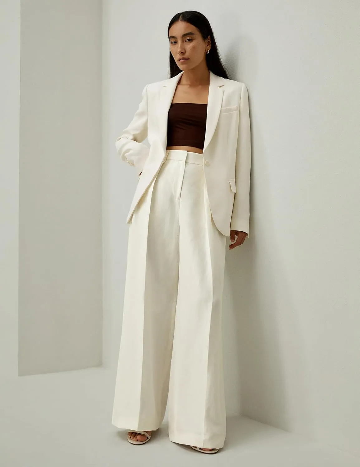 LilySilk Silk-Linen Blend Trousers for Women Silk Pants Wide Leg Front-Pleated Side Pockets Work