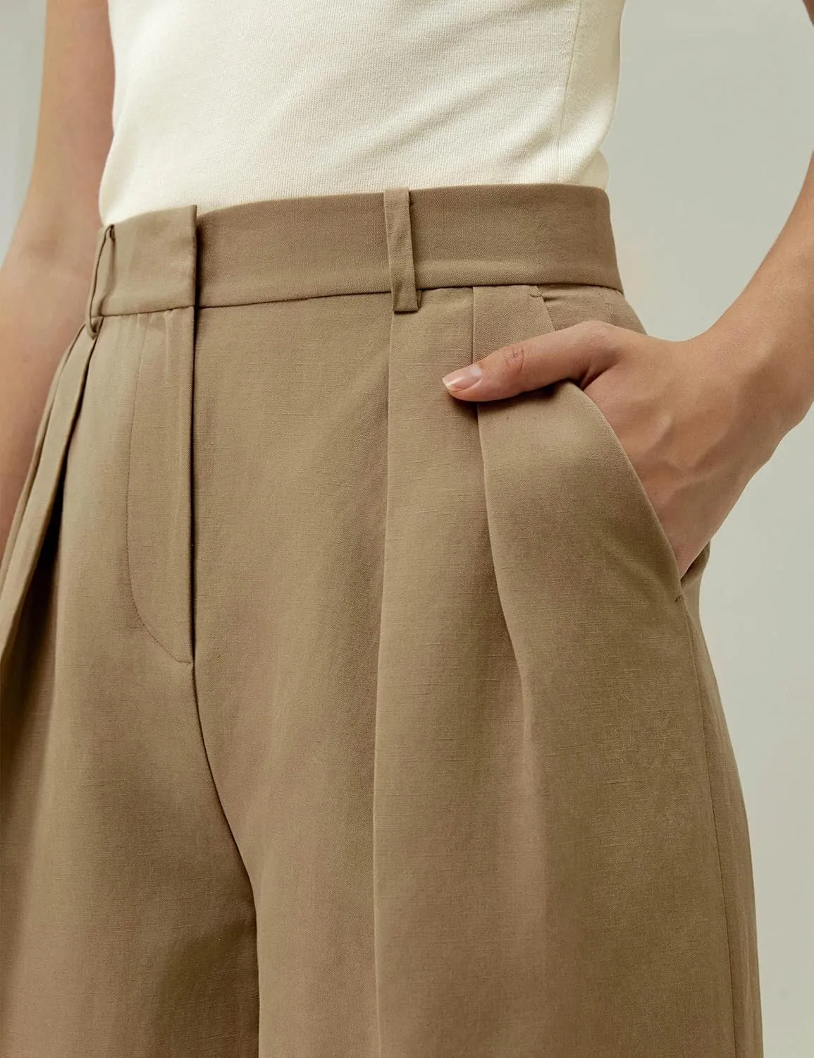 LilySilk Silk-Linen Blend Trousers for Women Silk Pants Wide Leg Front-Pleated Side Pockets Work