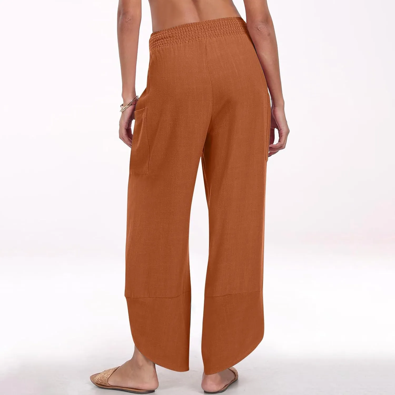 Linen Pants for Women Dressy Casual Wide Leg Cropped Pants Trendy Vacation Baggy High Waisted Pants Lounge Bottoms