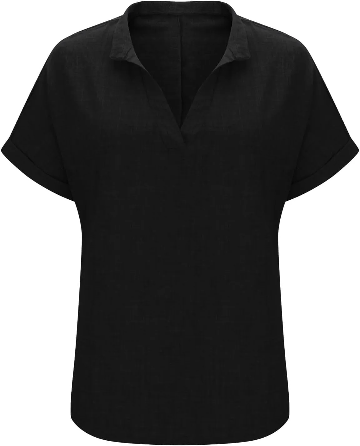 Linen Tops for Women Cute Short Sleeve V Neck Pullover Curved Hem Loose Fit T-Shirts 2025 Summer Outfits Clothes