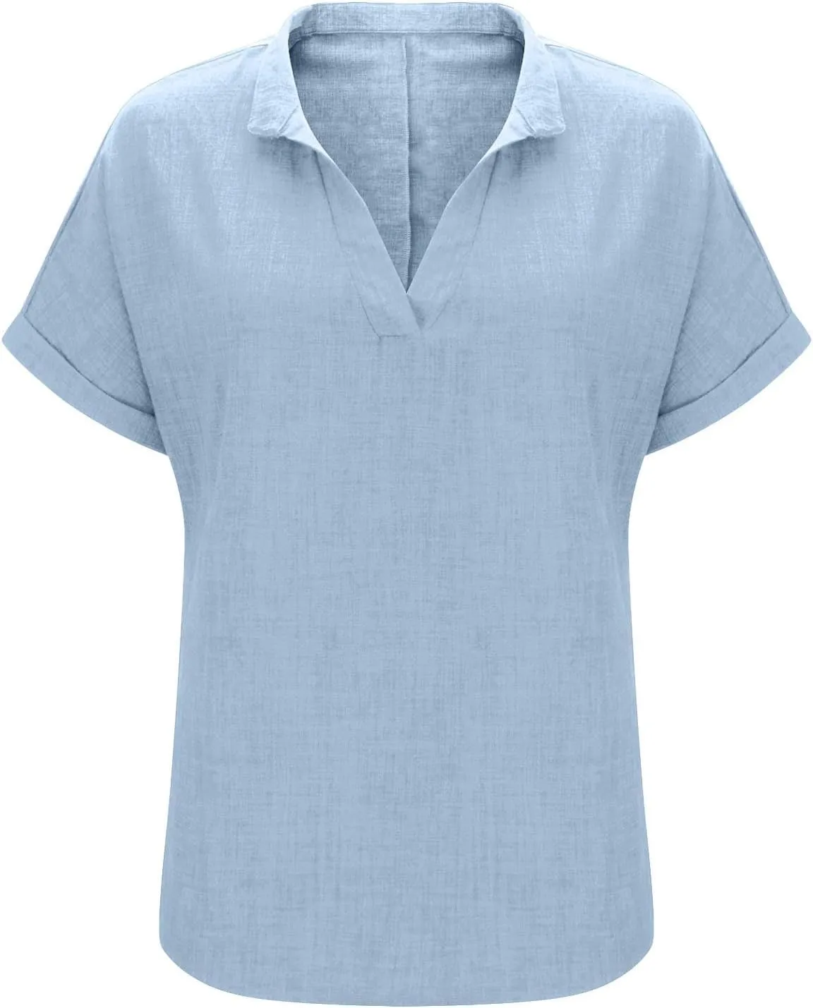 Linen Tops for Women Cute Short Sleeve V Neck Pullover Curved Hem Loose Fit T-Shirts 2025 Summer Outfits Clothes