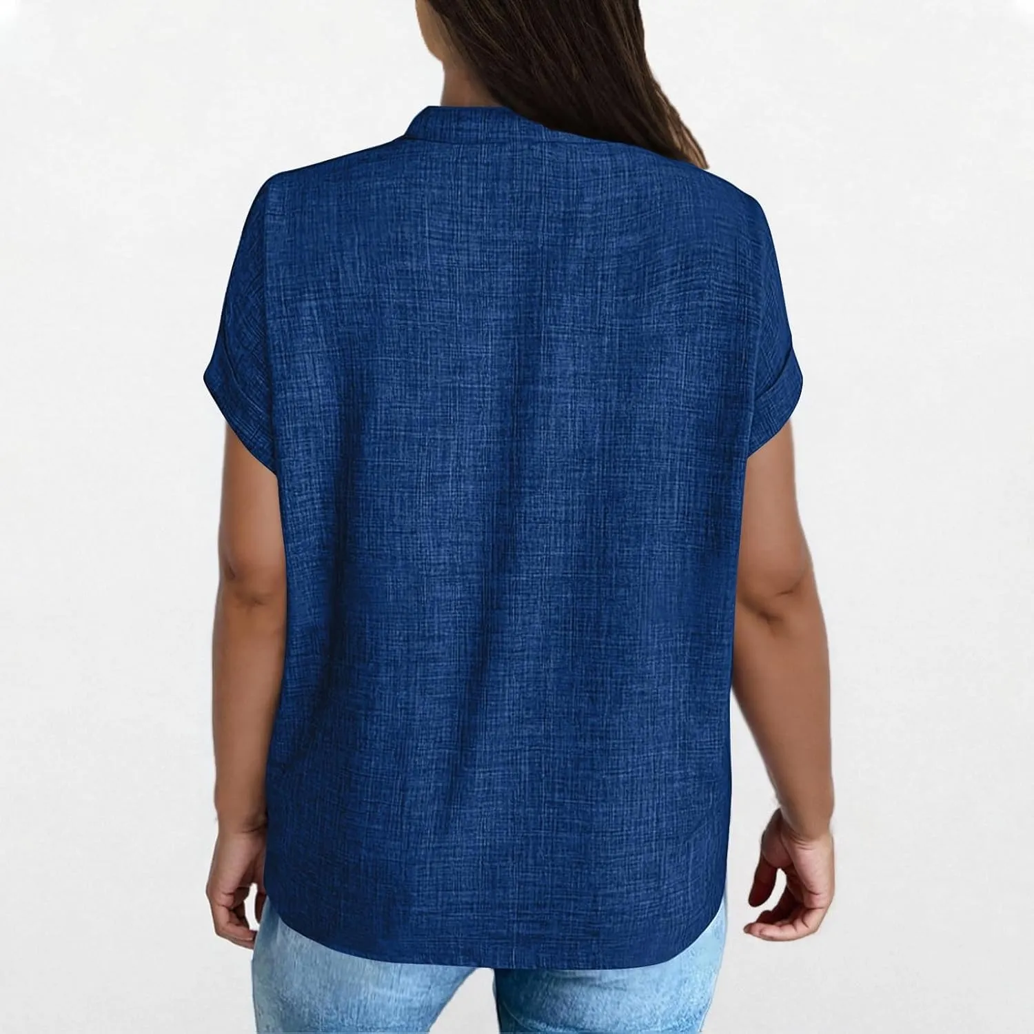 Linen Tops for Women Cute Short Sleeve V Neck Pullover Curved Hem Loose Fit T-Shirts 2025 Summer Outfits Clothes