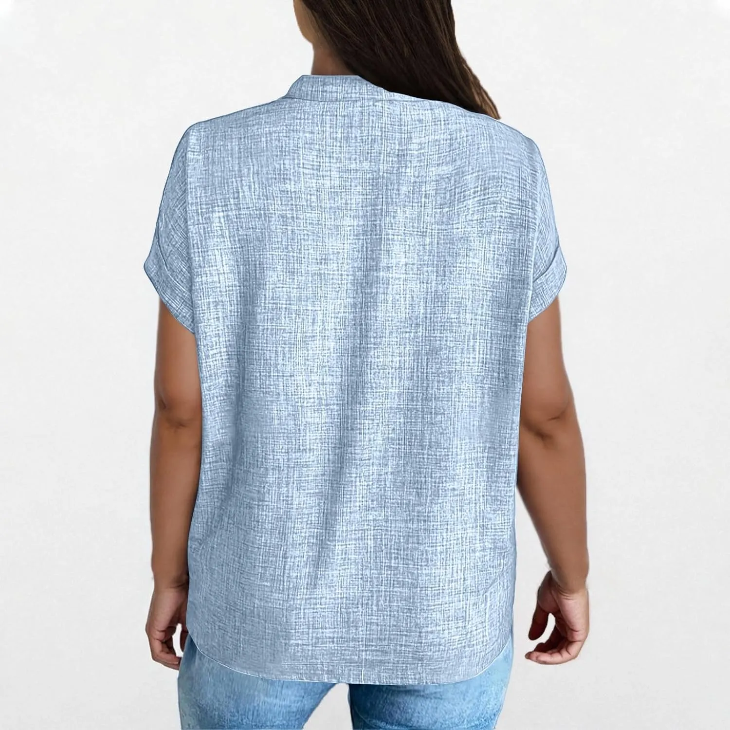 Linen Tops for Women Cute Short Sleeve V Neck Pullover Curved Hem Loose Fit T-Shirts 2025 Summer Outfits Clothes