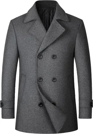 Litteking Men's Winter Coat Wool Trench Peacoat Classic Notched Collar Overcoat Double Breasted Top Jacket