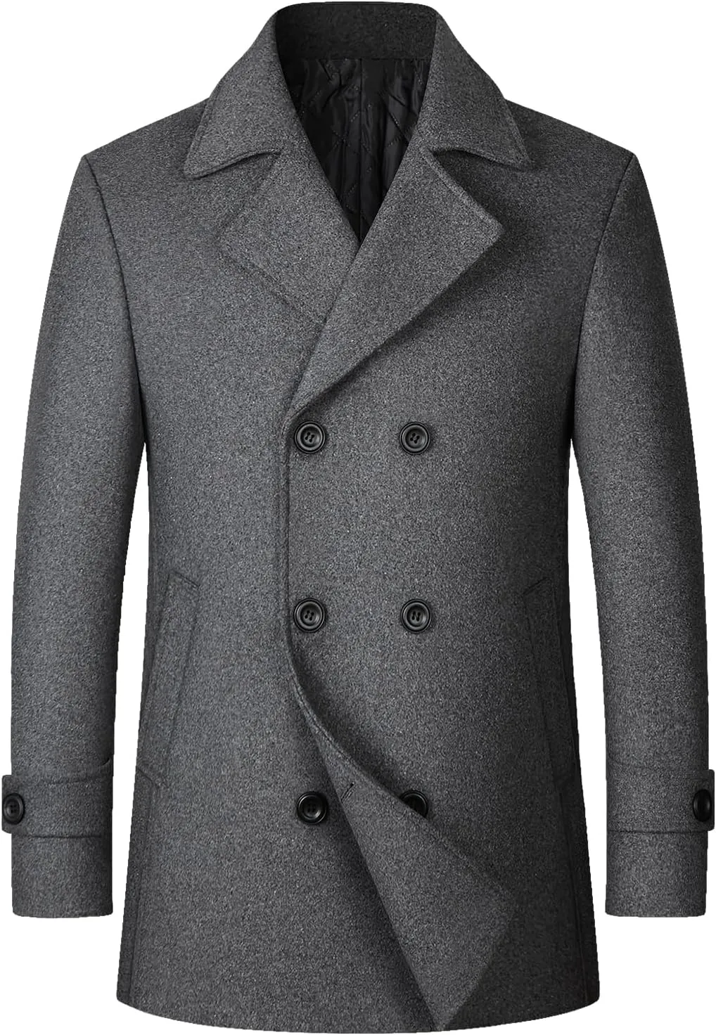 Litteking Men's Winter Coat Wool Trench Peacoat Classic Notched Collar Overcoat Double Breasted Top Jacket