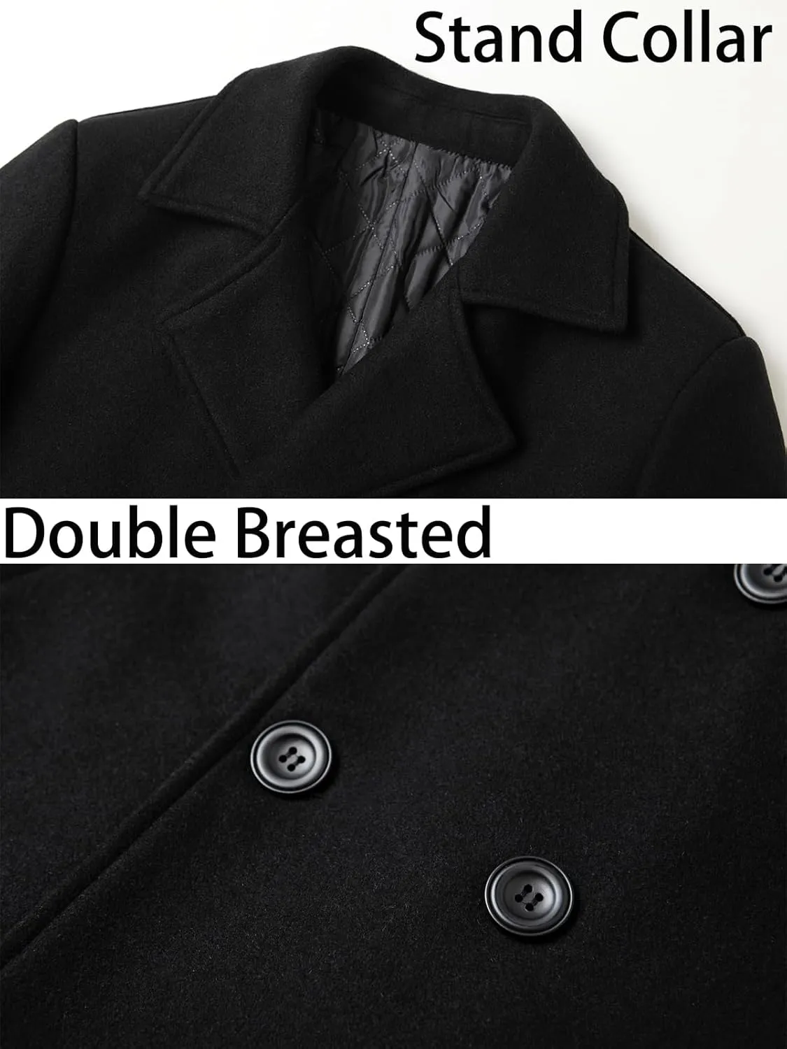 Litteking Men's Winter Coat Wool Trench Peacoat Classic Notched Collar Overcoat Double Breasted Top Jacket