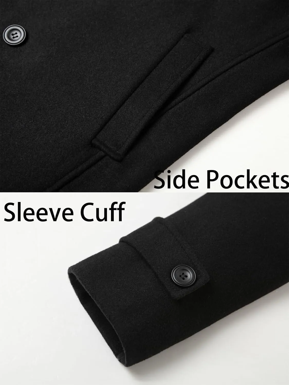 Litteking Men's Winter Coat Wool Trench Peacoat Classic Notched Collar Overcoat Double Breasted Top Jacket