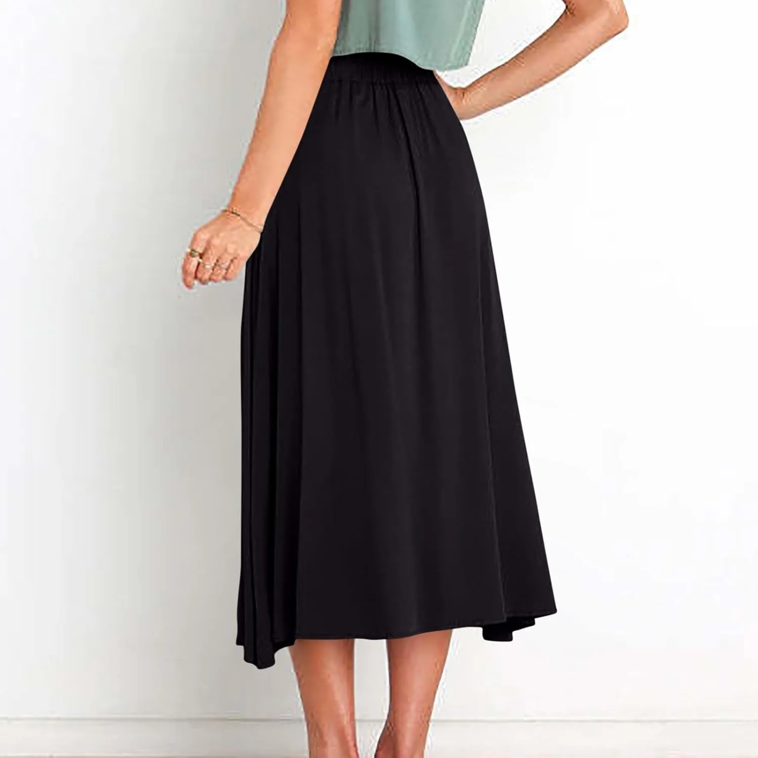 Long Skirts for Women Button Down Elastic High Waist A Line Casual Flowy Tiered Skirt Summer Beach Vacation Skirts