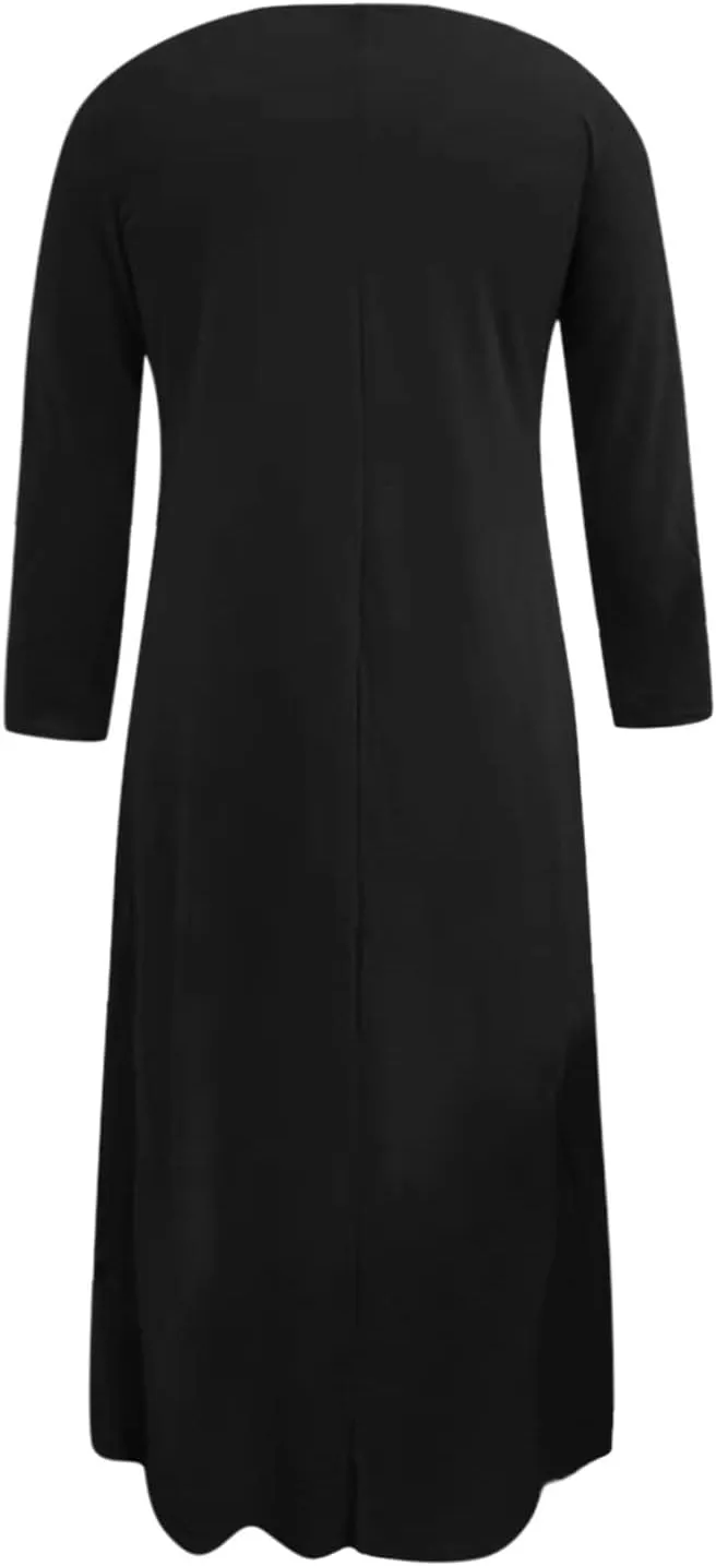 Long Womens Under Dress Dress Islamic Dress Sleeve Solid Abaya Muslim Casual Women's Long Dresses for Women