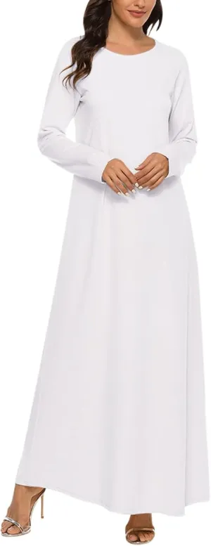 Long Womens Under Dress Dress Islamic Dress Sleeve Solid Abaya Muslim Casual Women's Long Dresses for Women