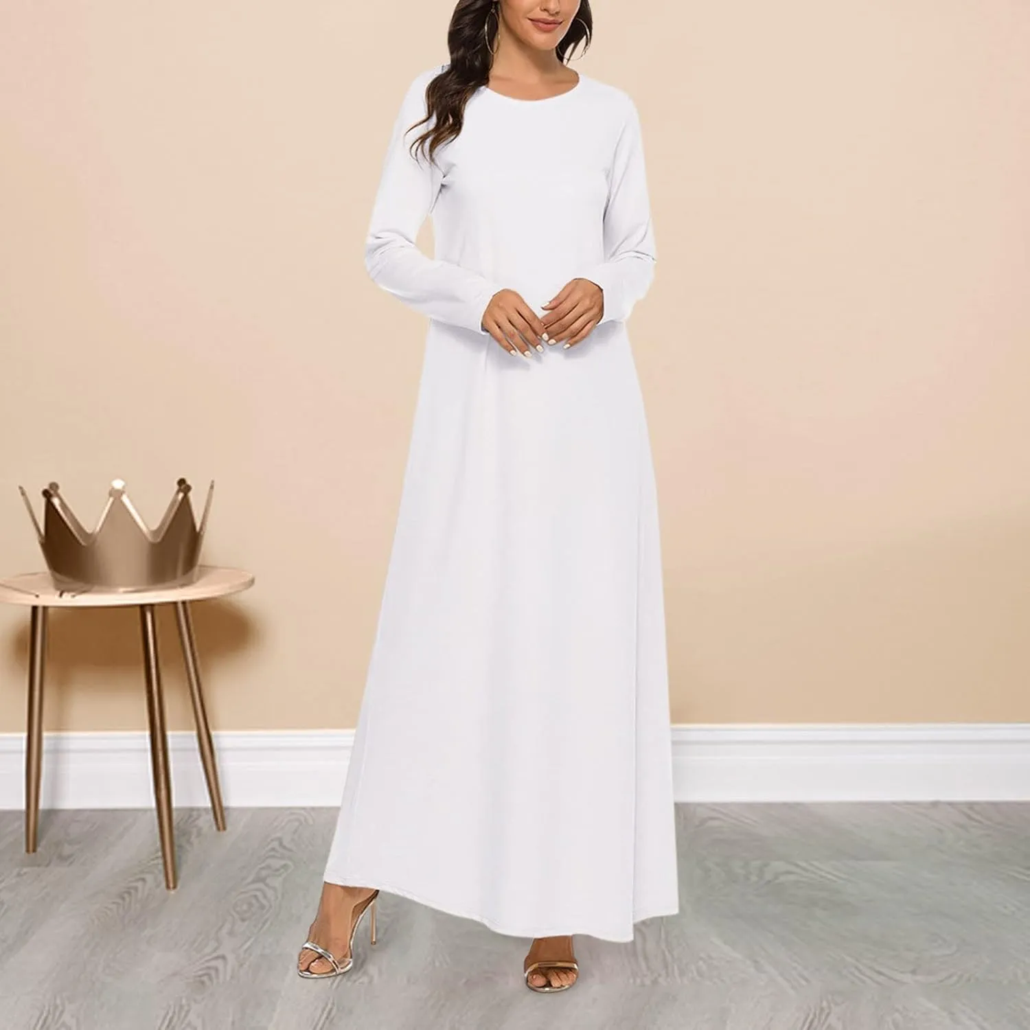 Long Womens Under Dress Dress Islamic Dress Sleeve Solid Abaya Muslim Casual Women's Long Dresses for Women