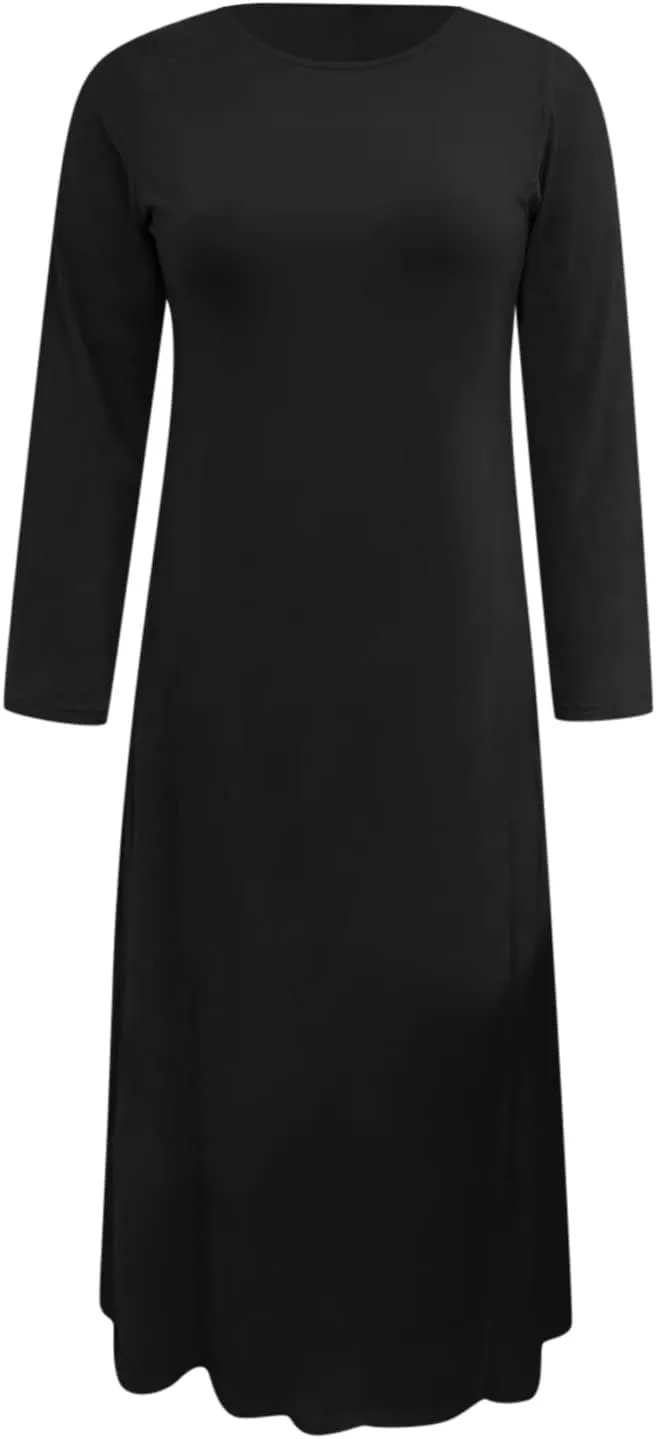 Long Womens Under Dress Dress Islamic Dress Sleeve Solid Abaya Muslim Casual Women's Long Dresses for Women