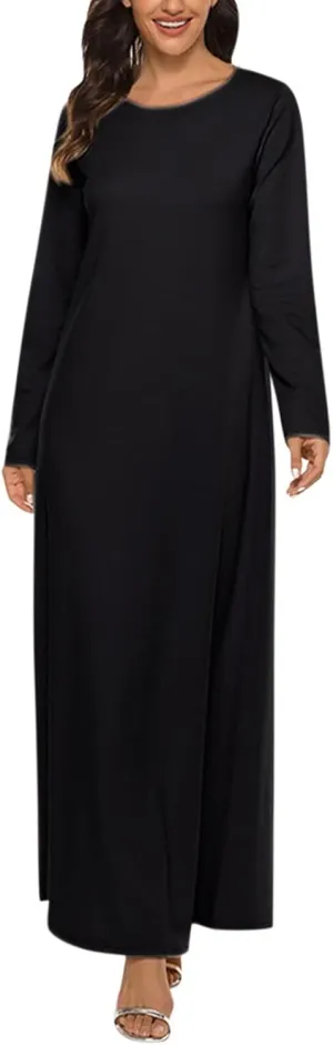 Long Womens Under Dress Dress Islamic Dress Sleeve Solid Abaya Muslim Casual Women's Long Dresses for Women