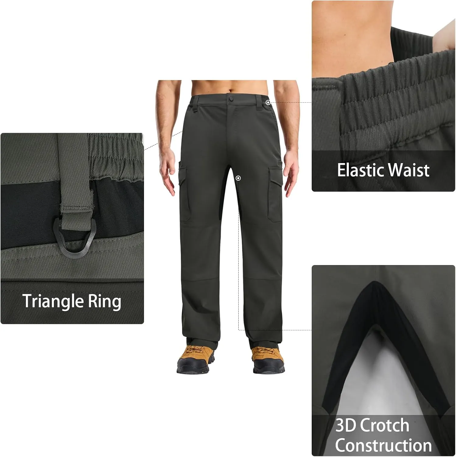 LOOGU Men's Water Resistant Tactical Pants, Ripstop Cargo Pants with 8 Pockets Hiking Work Outdoor