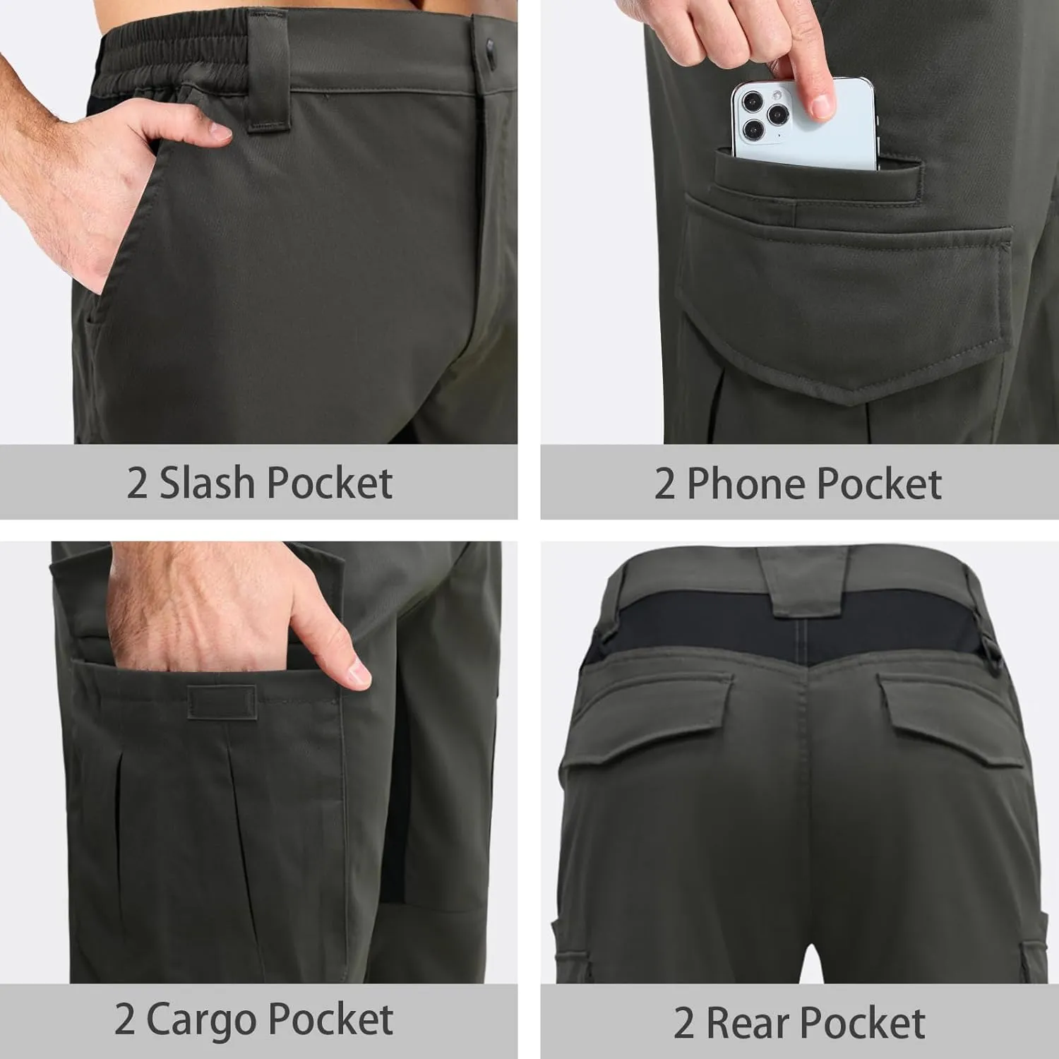 LOOGU Men's Water Resistant Tactical Pants, Ripstop Cargo Pants with 8 Pockets Hiking Work Outdoor