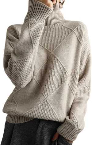 Loose Cashmere Turtleneck Sweater Cardigan
