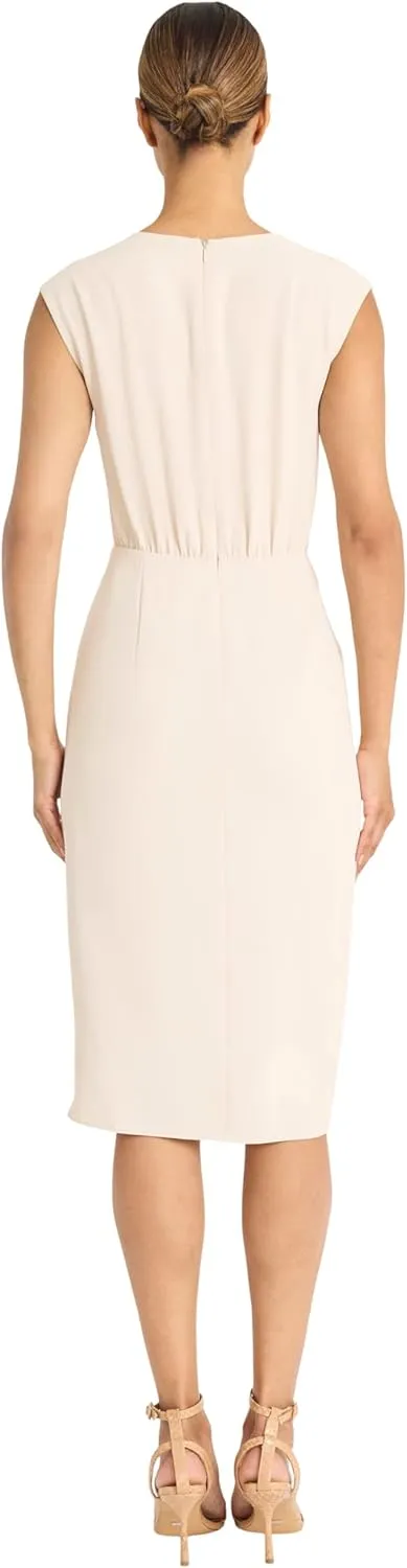 Maggy London Women's Sleeveless Wrap Midi with Pleated Waist Detail-Cascading Draped Panel-Elegant Wedding Guest Dress