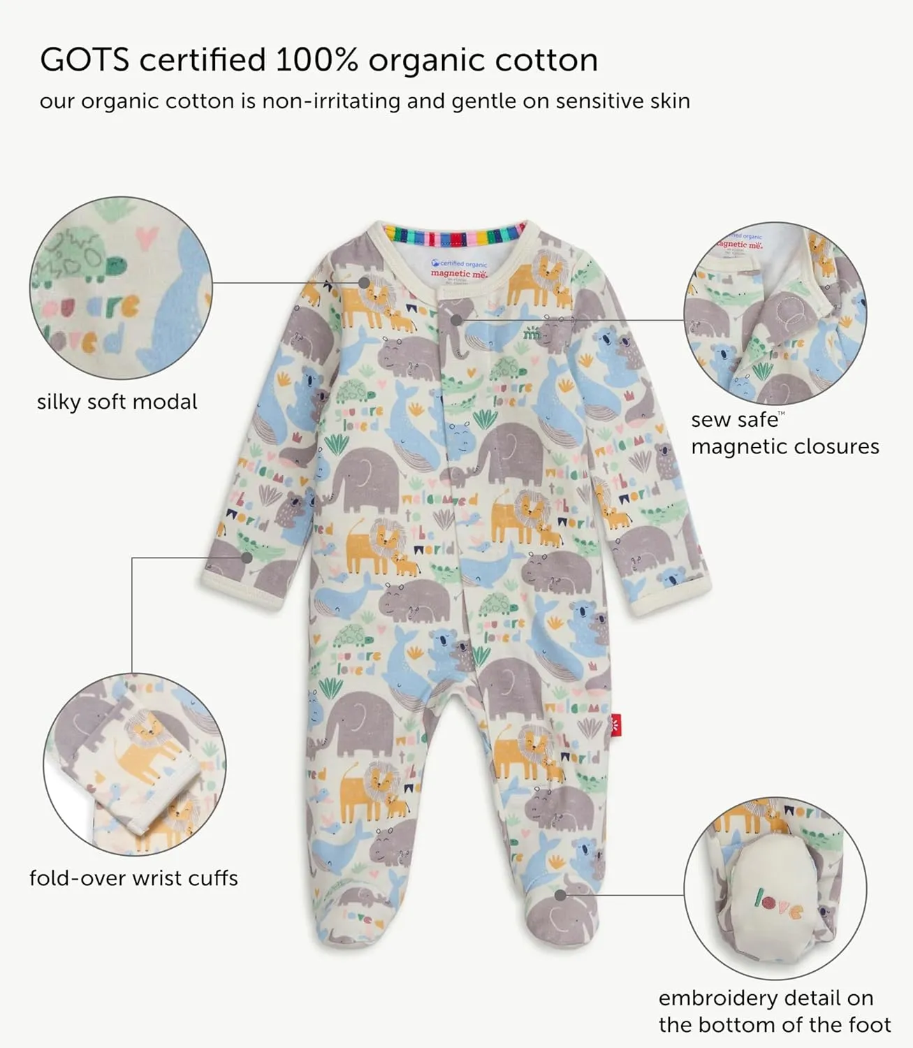 Magnetic Me 100% Organic Cotton Magnetic Baby Footie Pajamas | Super Soft Organic Cotton Fabric | Available in PRE - 24M