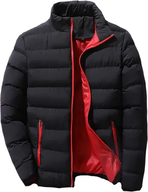 Maiyifu-GJ Men Winter Down Coat Jacket Lightweight Warm Thicken Padded Outerwear Stand Collar Ski Hiking Travel Warm Overcoat