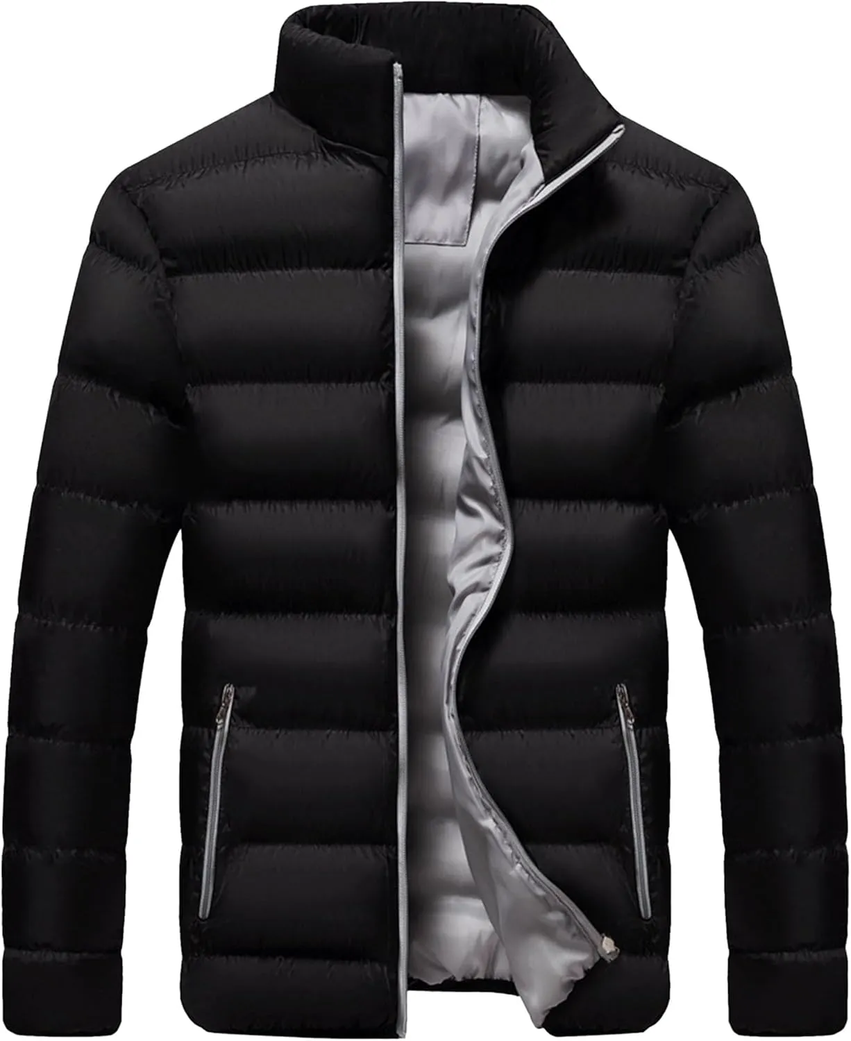 Maiyifu-GJ Men Winter Down Coat Jacket Lightweight Warm Thicken Padded Outerwear Stand Collar Ski Hiking Travel Warm Overcoat