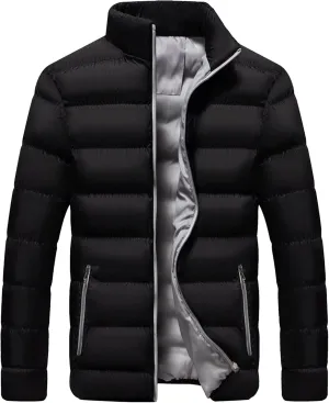 Maiyifu-GJ Men Winter Down Coat Jacket Lightweight Warm Thicken Padded Outerwear Stand Collar Ski Hiking Travel Warm Overcoat