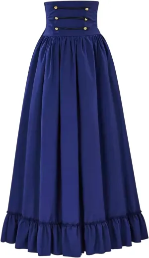 Medieval Gothic Maxi Skirt for Women High Waist Tummy Control Vintage A-Line Skirts Flowy Ruffle Hem Steampunk Skirt