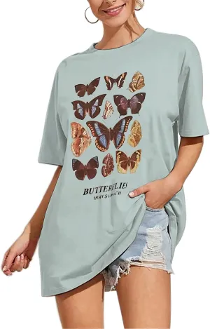 Meladyan Women’s Oversize Graphic Printed Loose Tee Short Sleeve Round Neck Loose Tee Shirts Tops