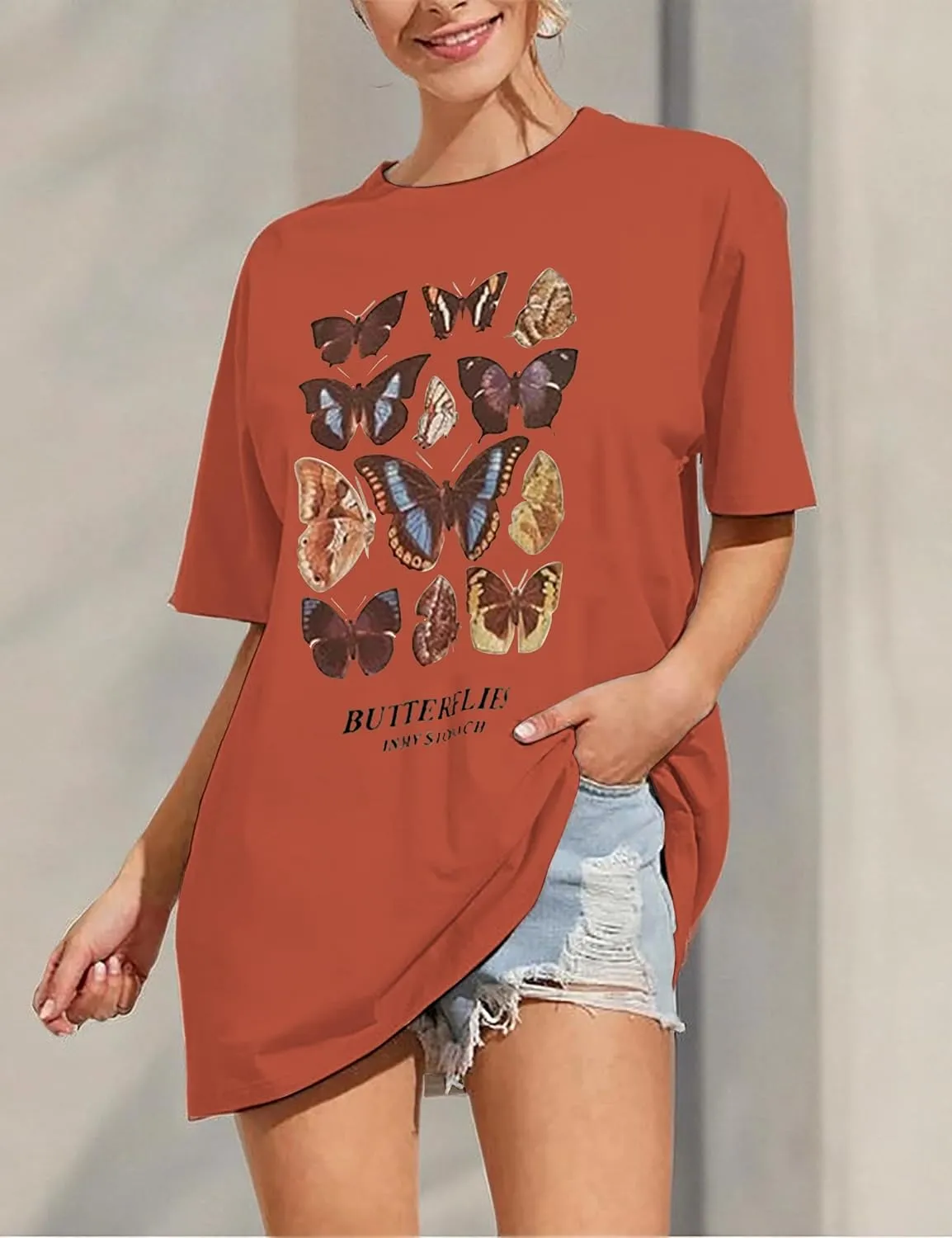 Meladyan Women’s Oversize Graphic Printed Loose Tee Short Sleeve Round Neck Loose Tee Shirts Tops