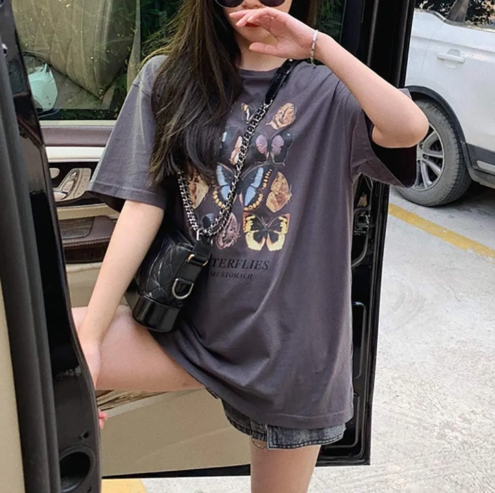 Meladyan Women’s Oversize Graphic Printed Loose Tee Short Sleeve Round Neck Loose Tee Shirts Tops