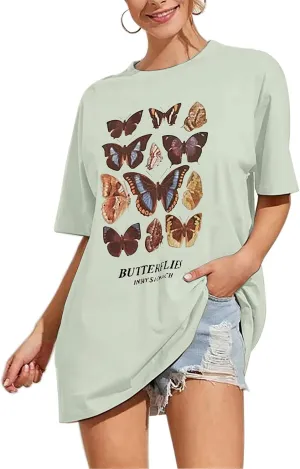Meladyan Women’s Oversize Graphic Printed Loose Tee Short Sleeve Round Neck Loose Tee Shirts Tops
