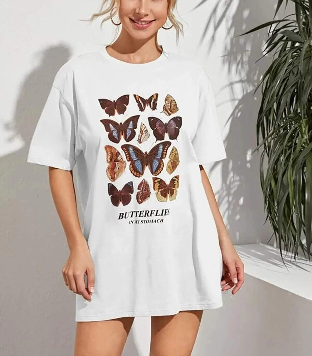 Meladyan Women’s Oversize Graphic Printed Loose Tee Short Sleeve Round Neck Loose Tee Shirts Tops