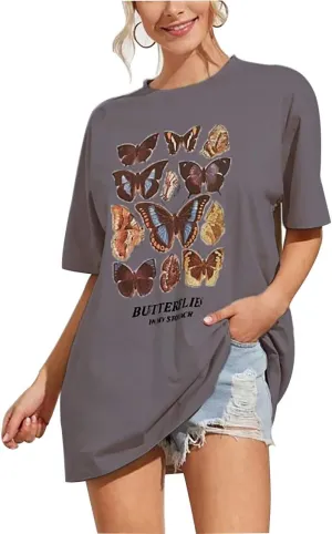 Meladyan Women’s Oversize Graphic Printed Loose Tee Short Sleeve Round Neck Loose Tee Shirts Tops