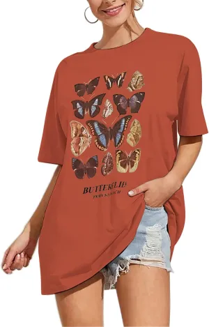 Meladyan Women’s Oversize Graphic Printed Loose Tee Short Sleeve Round Neck Loose Tee Shirts Tops