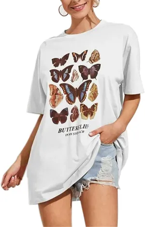 Meladyan Women’s Oversize Graphic Printed Loose Tee Short Sleeve Round Neck Loose Tee Shirts Tops