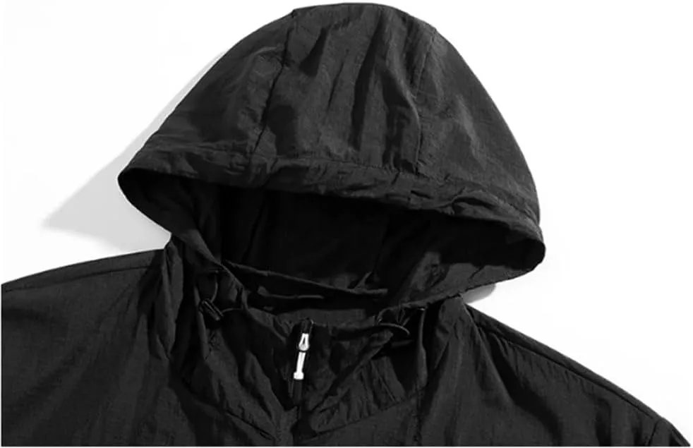 Men Solid Color Casual Loose Outdoor Travel Hooded Men's Loose Fit Hiking Jacket Casual Thin Vacation Tops Coats