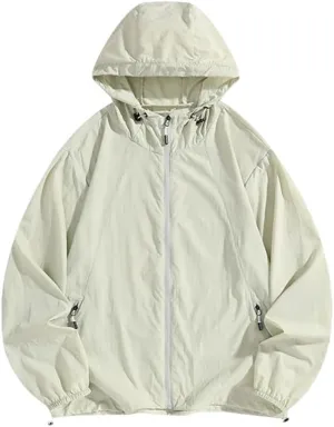 Men Solid Color Casual Loose Outdoor Travel Hooded Men's Loose Fit Hiking Jacket Casual Thin Vacation Tops Coats