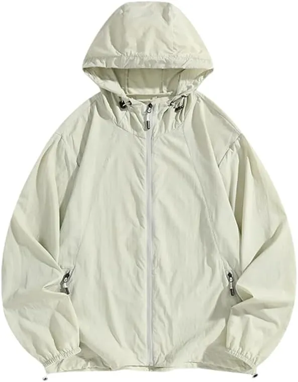 Men Solid Color Casual Loose Outdoor Travel Hooded Men's Loose Fit Hiking Jacket Casual Thin Vacation Tops Coats