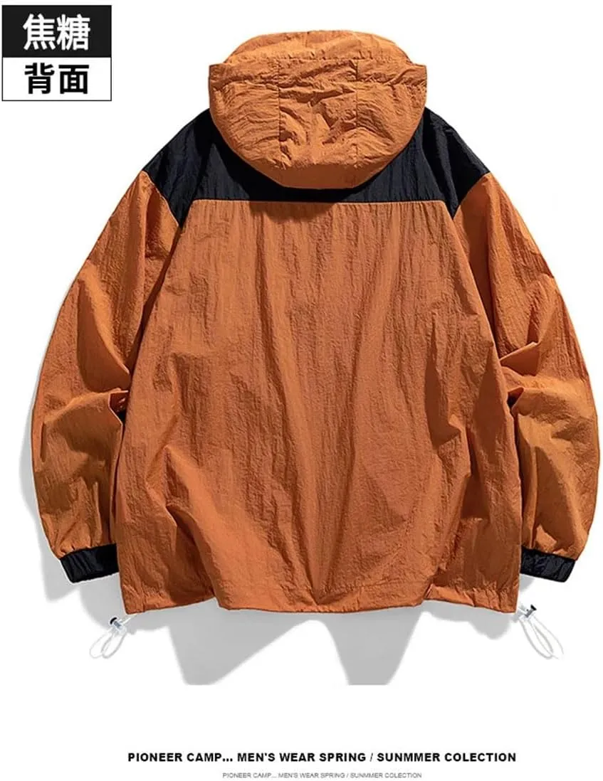 Men Solid Color Jacket Men's Loose Hooded Coat Unisex Sports Loose Fit Hiking Jacket