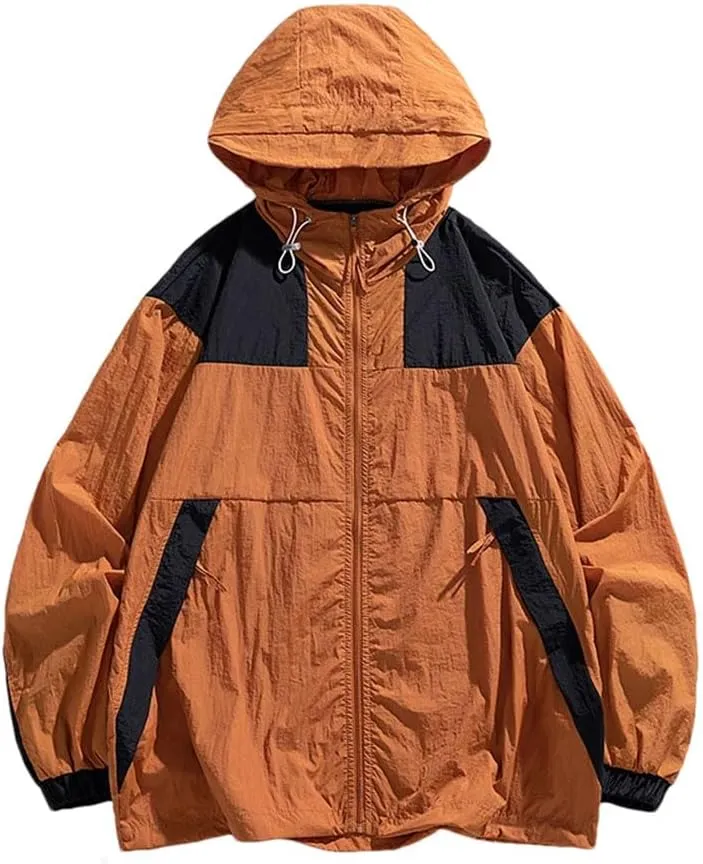 Men Solid Color Jacket Men's Loose Hooded Coat Unisex Sports Loose Fit Hiking Jacket