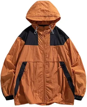 Men Solid Color Jacket Men's Loose Hooded Coat Unisex Sports Loose Fit Hiking Jacket