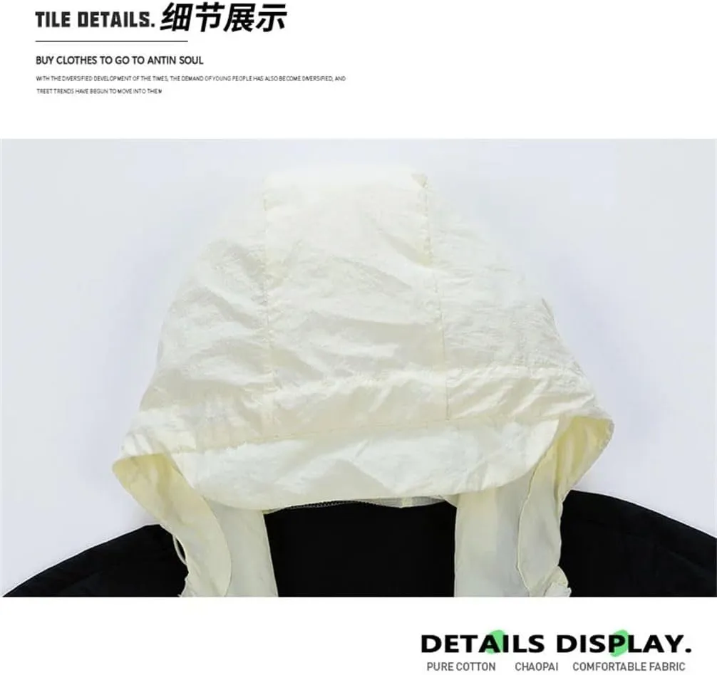 Men Solid Color Jacket Men's Loose Hooded Coat Unisex Sports Loose Fit Hiking Jacket