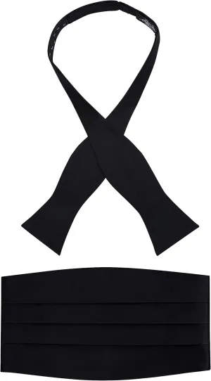 Men's Adjustable Satin Cummerbund and Self-Tie Satin Bow Tie Set (Black)