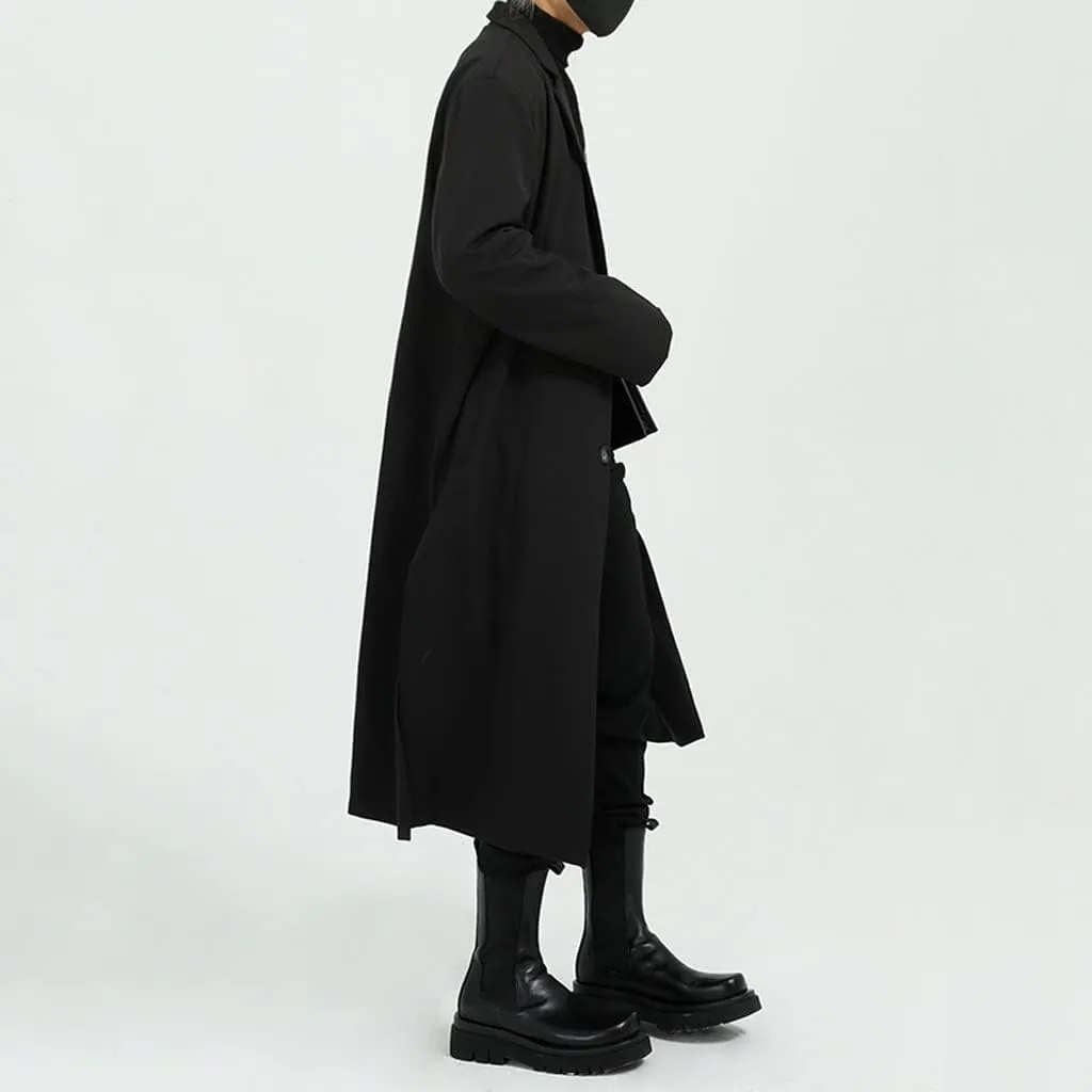 Men's Clothing Single Breasted Two Button Mid Length Windbreaker Loose Long Coat Vintage Loose Casual Split Trench