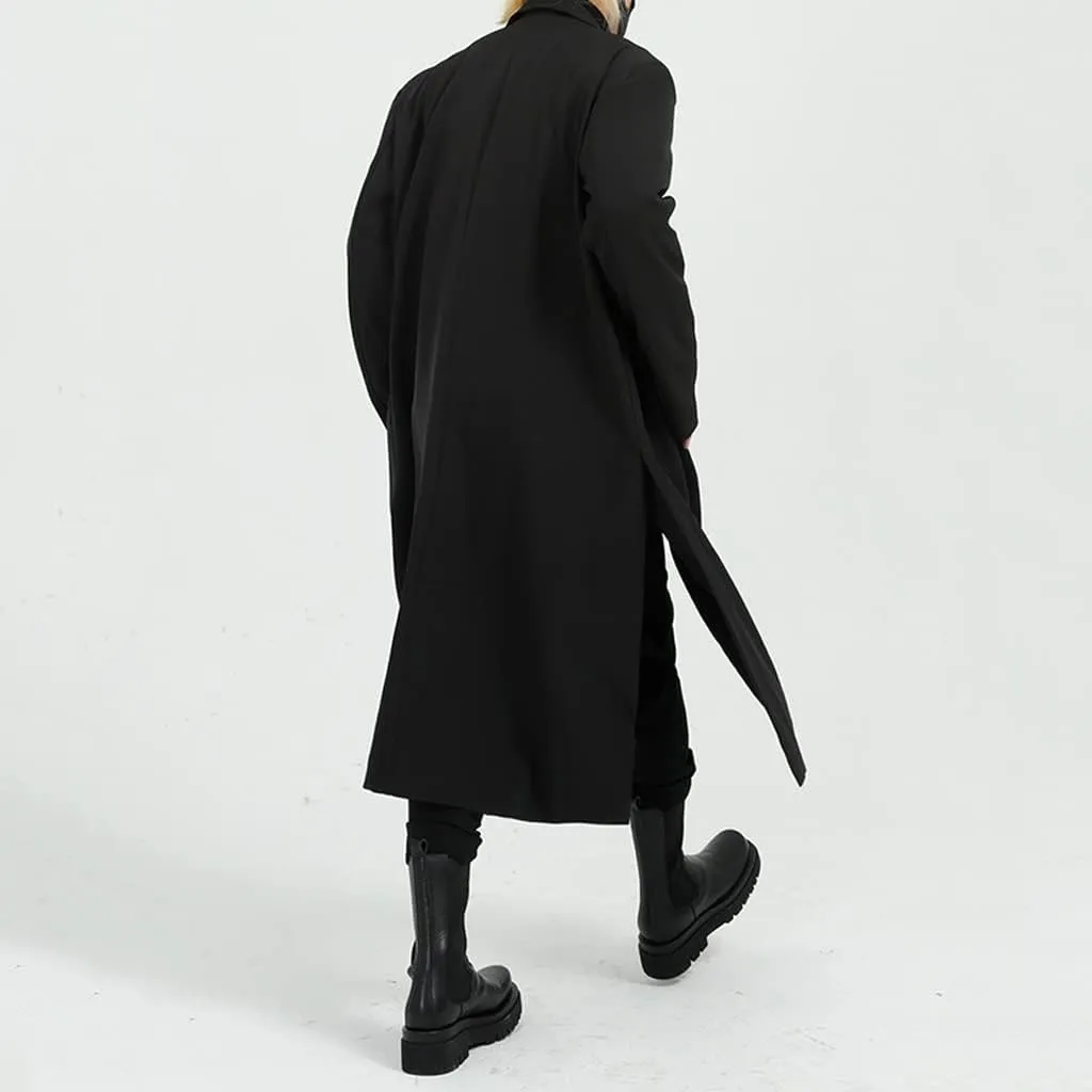 Men's Clothing Single Breasted Two Button Mid Length Windbreaker Loose Long Coat Vintage Loose Casual Split Trench